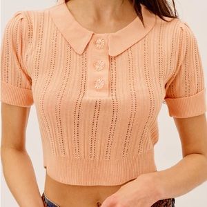 For Love and Lemons Phoebe Pointelle Polo Sweater